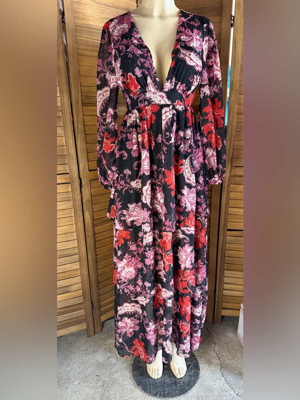 Forever 21 Black Maxi Dress with Pink and Red Floral Print